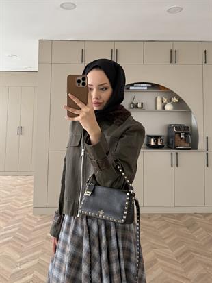 Leopar Kürk Yaka Ceket Haki