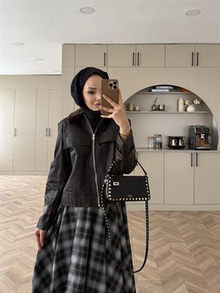 Leopar Kürk Yaka Ceket Kahve