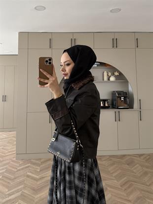 Leopar Kürk Yaka Ceket Kahve