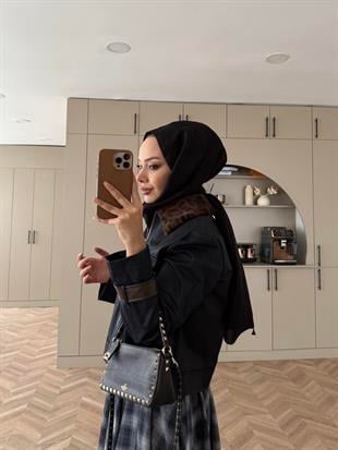 Leopar Kürk Yaka Ceket Lacivert