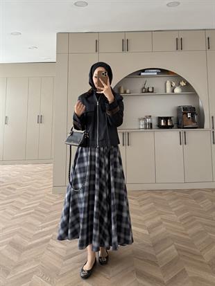 Leopar Kürk Yaka Ceket Lacivert