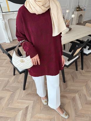 Leopar Simli Merserize Kazak Bordo