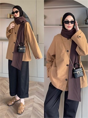 Leya Atkı Detaylı Trenç Camel (4576)