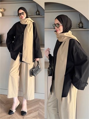 Leya Atkı Detaylı Trenç Siyah (4576)