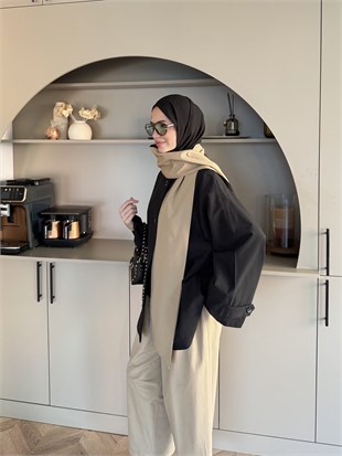Leya Atkı Detaylı Trenç Siyah (4576)