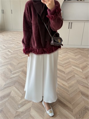 Leyda Kloş Kesim Saten Etek Beyaz