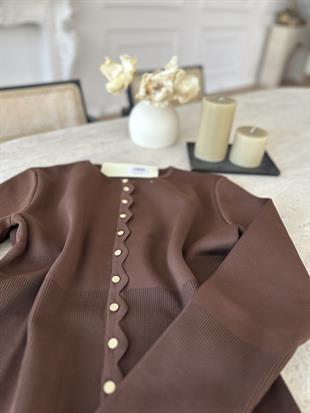 Leyna Çelik Örme Hırka Kahve