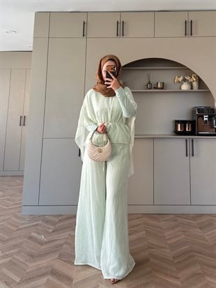 Lilas Asimetrik Kesim Pantolon Takım Mint Yeşili (4479)