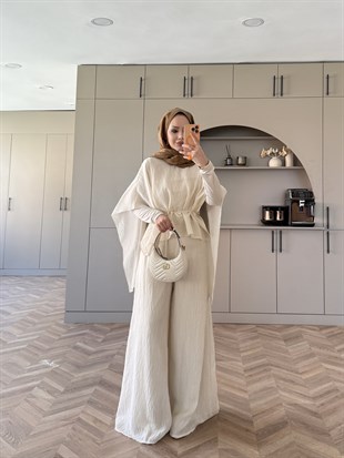Lilas Asimetrik Pantolon Takım Ekru (4479)