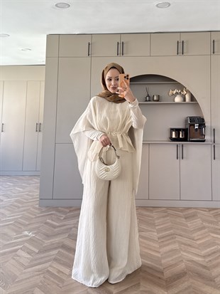 Lilas Asimetrik Pantolon Takım Ekru (4479)