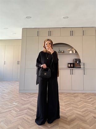 Lilas Asimetrik Pantolon Takım Siyah (4479)