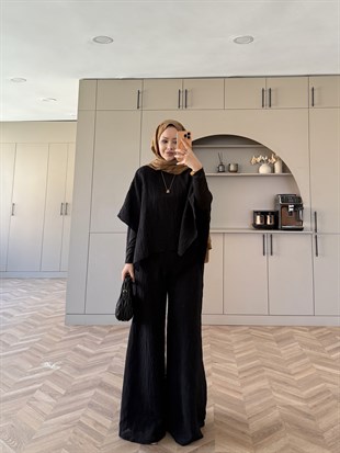 Lilas Asimetrik Pantolon Takım Siyah (4479)