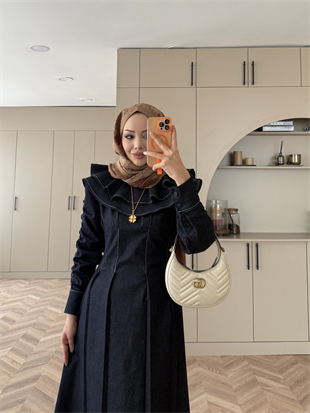 Lili Pelerinli Kot Elbise Lacivert (2001)