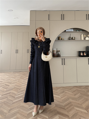 Lili Pelerinli Kot Elbise Lacivert (2001)