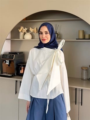 Lilium Bağlama Detaylı Gömlek Ekru (4537)
