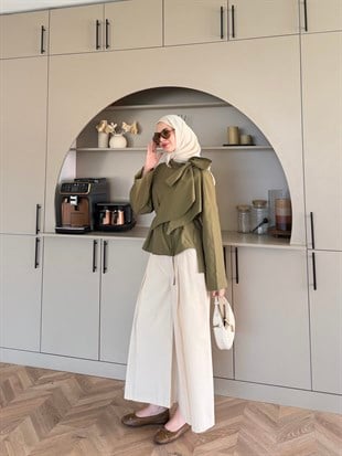 Lilium Bağlama Detaylı Gömlek Haki (4537)