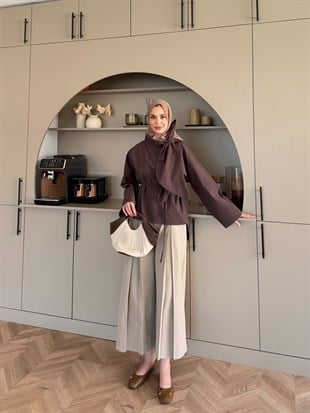 Lilium Bağlama Detaylı Gömlek Kahve (4537)