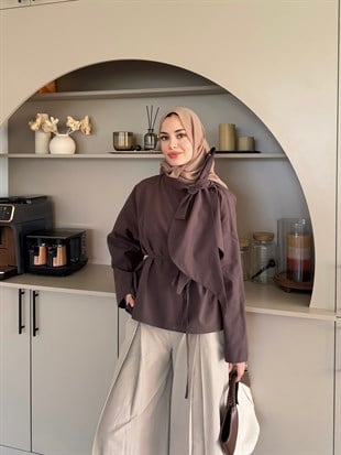 Lilium Bağlama Detaylı Gömlek Kahve (4537)