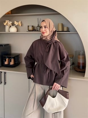 Lilium Bağlama Detaylı Gömlek Kahve (4537)