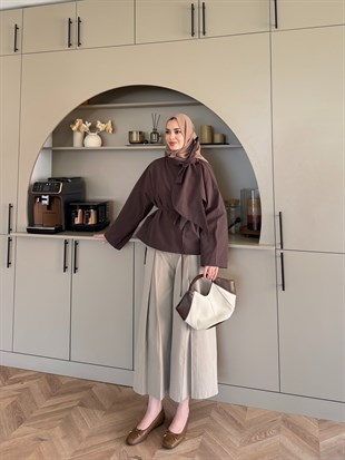 Lilium Bağlama Detaylı Gömlek Kahve (4537)