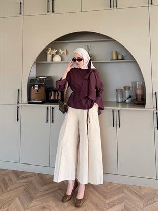 Lilium Bağlama Detaylo Gömlek Mürdüm (4537)