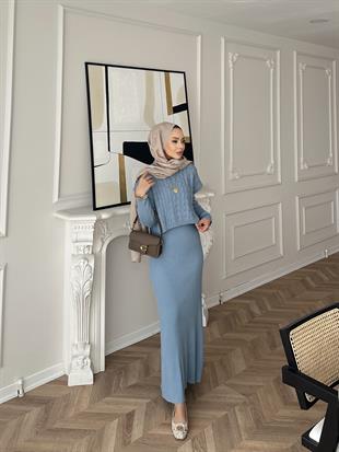 Lilyum İç Elbiseli Süveter Takım Bebe Mavisi