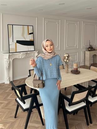 Lilyum İç Elbiseli Süveter Takım Bebe Mavisi