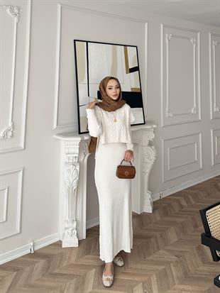 Lilyum İç Elbiseli Süveter Takım Bej