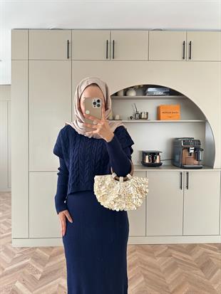 Lilyum İç Elbiseli Süveter Takım Lacivert