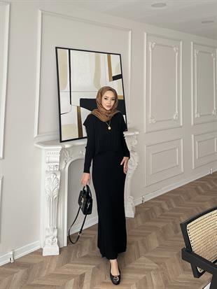 Lilyum İç Elbiseli Süveter Takım Siyah