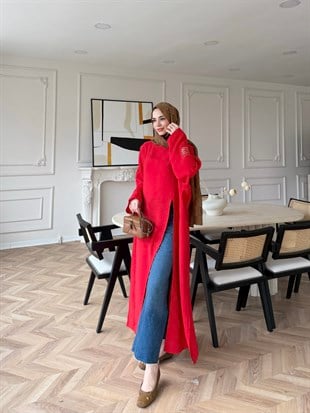 Lina Yırtmaçlı Bluz Kırmızı (4507)