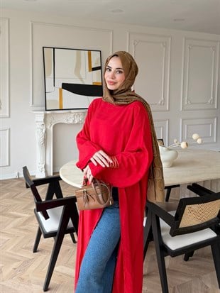 Lina Yırtmaçlı Bluz Kırmızı (4507)