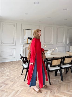 Lina Yırtmaçlı Bluz Kırmızı (4507)
