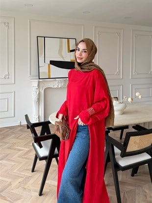 Lina Yırtmaçlı Bluz Kırmızı (4507)