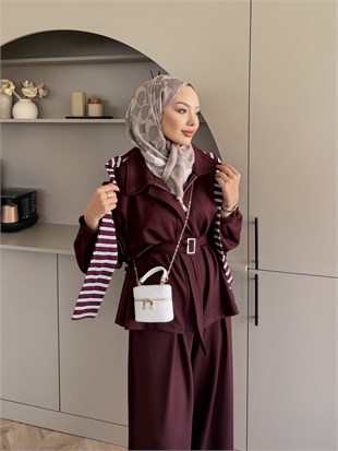 Linel Fermuarlı Pantolon Takım Bordo (4555)
