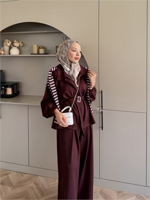 Linel Fermuarlı Pantolon Takım Bordo (4555)