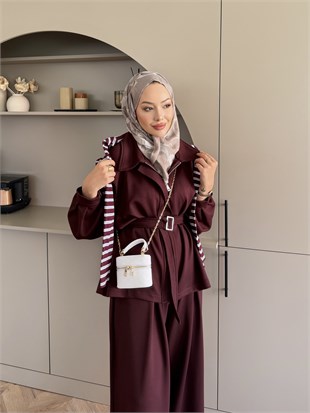 Linel Fermuarlı Pantolon Takım Bordo (4555)