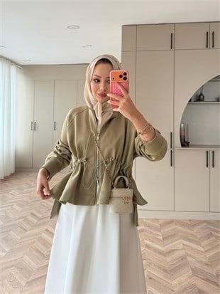Lioli Beli Büzgülü Ceket Haki (160004)