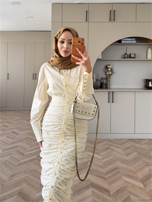 Liora Büzgülü Elbise Bej (538)