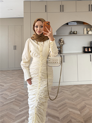 Liora Büzgülü Elbise Bej (538)