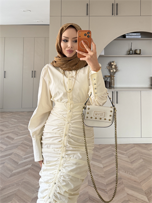 Liora Büzgülü Elbise Bej (538)