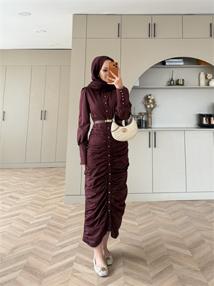 Liora Büzgülü Elbise Bordo (538)