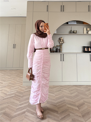 Liora Büzgülü Elbise Pembe (538)