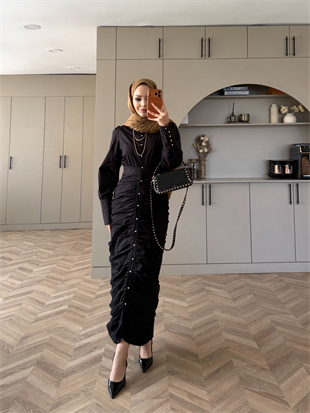 Liora Büzgülü Elbise Siyah (538)