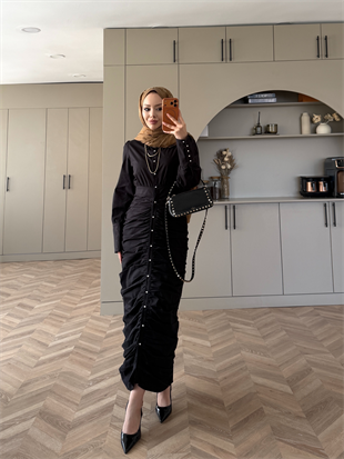 Liora Büzgülü Elbise Siyah (538)