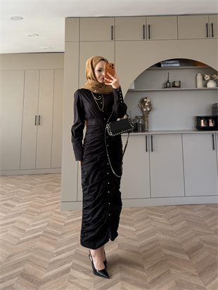 Liora Büzgülü Elbise Siyah (538)