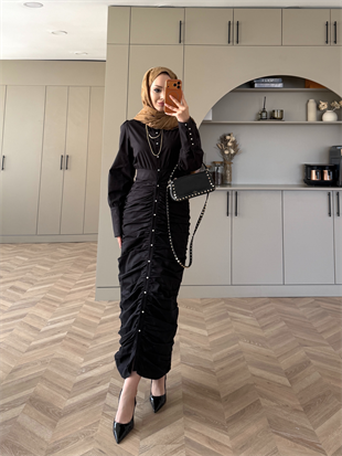 Liora Büzgülü Elbise Siyah (538)