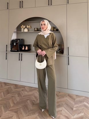 Lioris Düğme Detaylı Pantolonlu Takım Haki (4413)