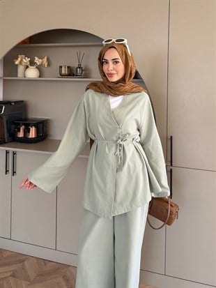 Lioris Düğme Detaylı Pantolonlu Takım Mint Yeşili (4413)
