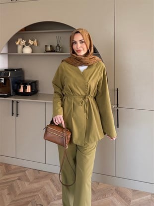 Lioris Düğme Detaylı Pantolonlu Takım Yağ Yeşili (4413)